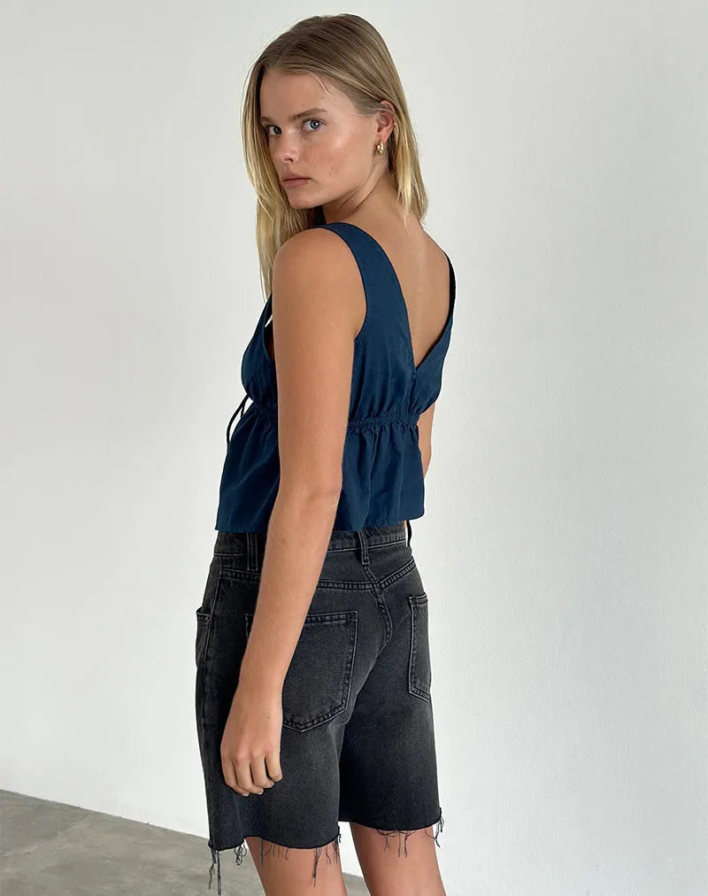 Rolia Tie Front Top in Navy