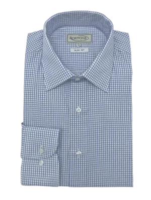 Roxtons Slim Fit Shirt Blue Windowpane