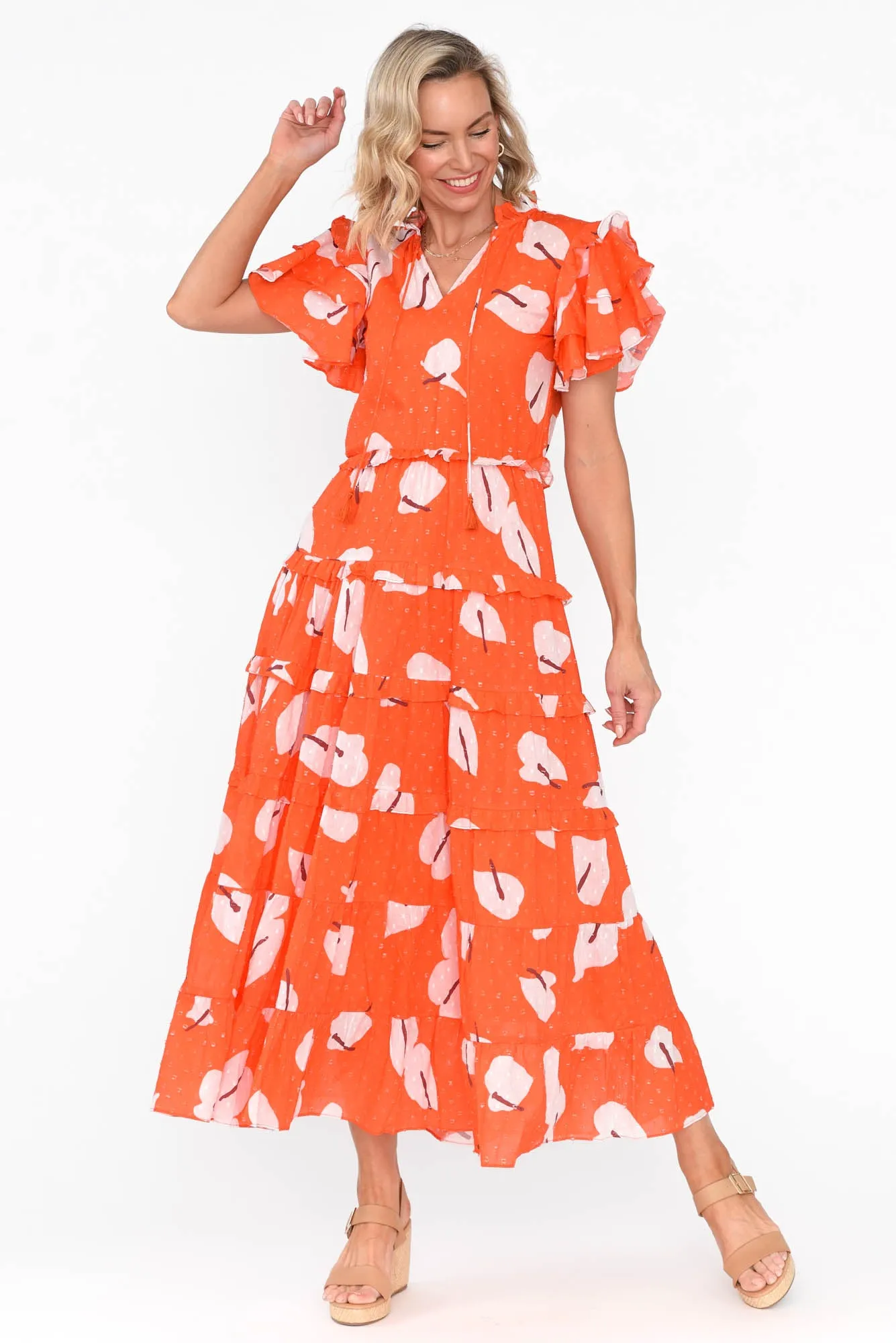 Sana Sunset Petals Cotton Frill Dress