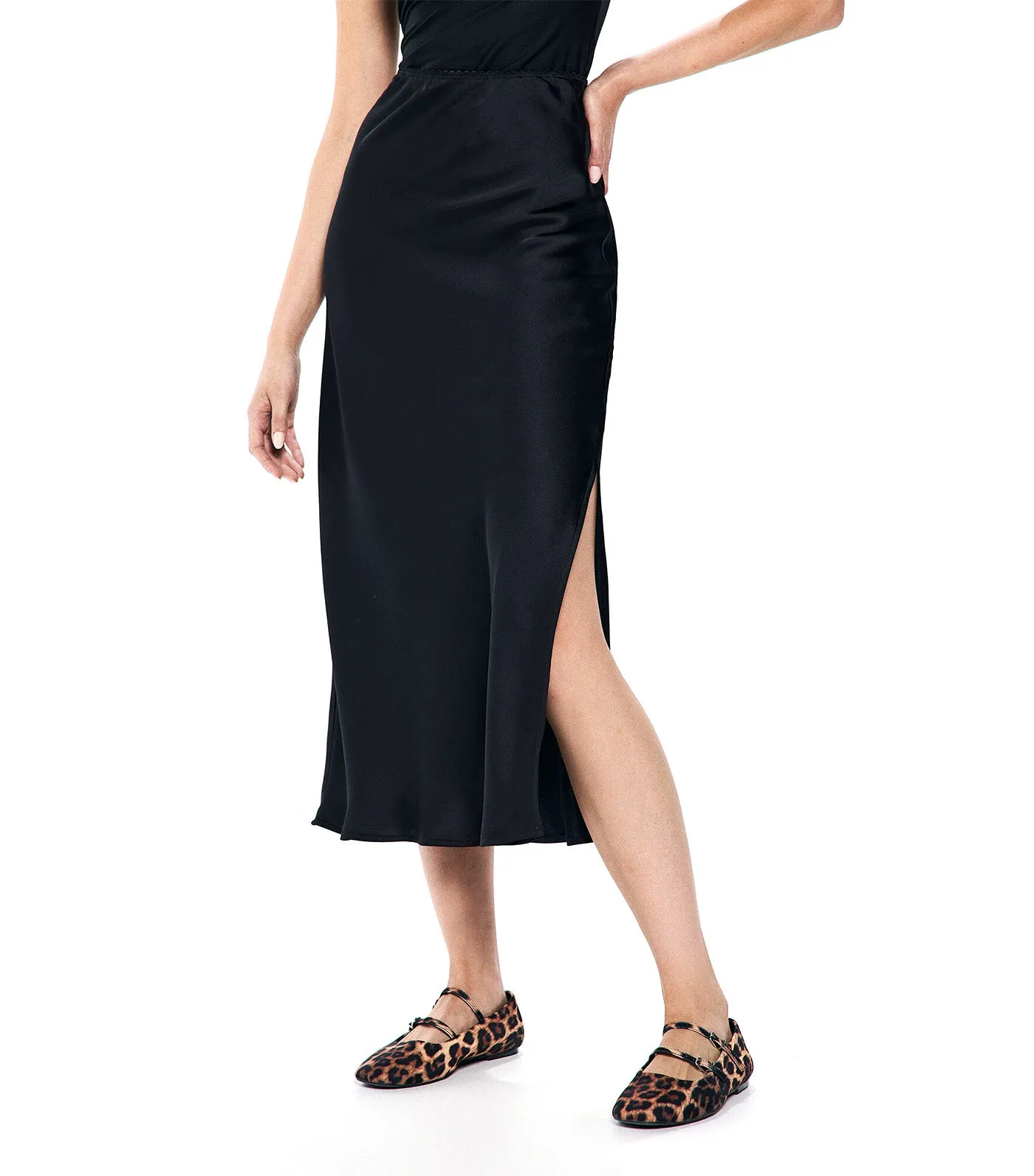 Satin Midi Skirt Black