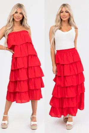 Scarlet Ruffle Convertible Maxi Skirt Midi Dress