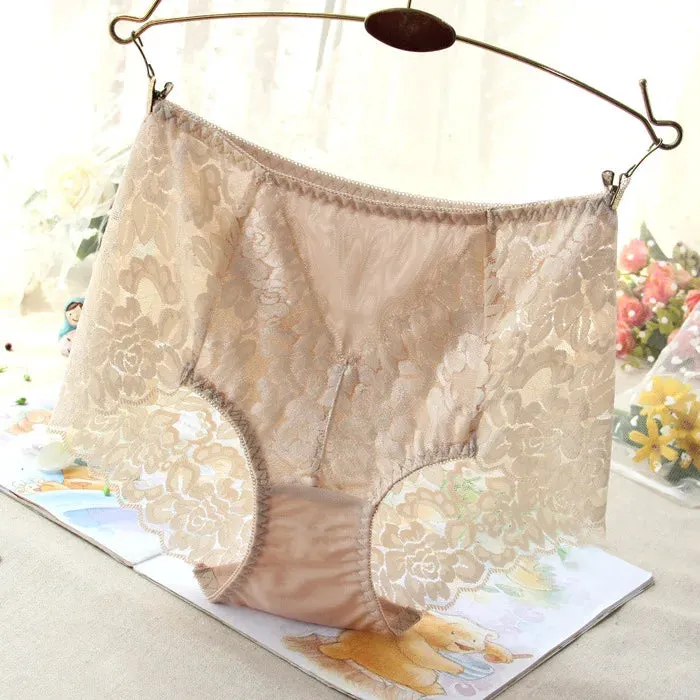 Seamless Lace Underwear Briefs Ladies Sexy Mesh Panties High-waist Transparent Silk Women Cotton Health Knickers Lingerie XXXL