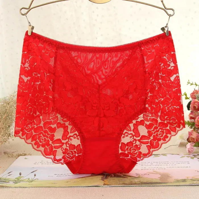 Seamless Lace Underwear Briefs Ladies Sexy Mesh Panties High-waist Transparent Silk Women Cotton Health Knickers Lingerie XXXL