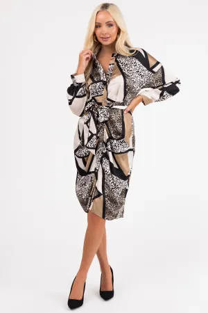 She Sky Champagne Multiprint Button Down Midi Dress