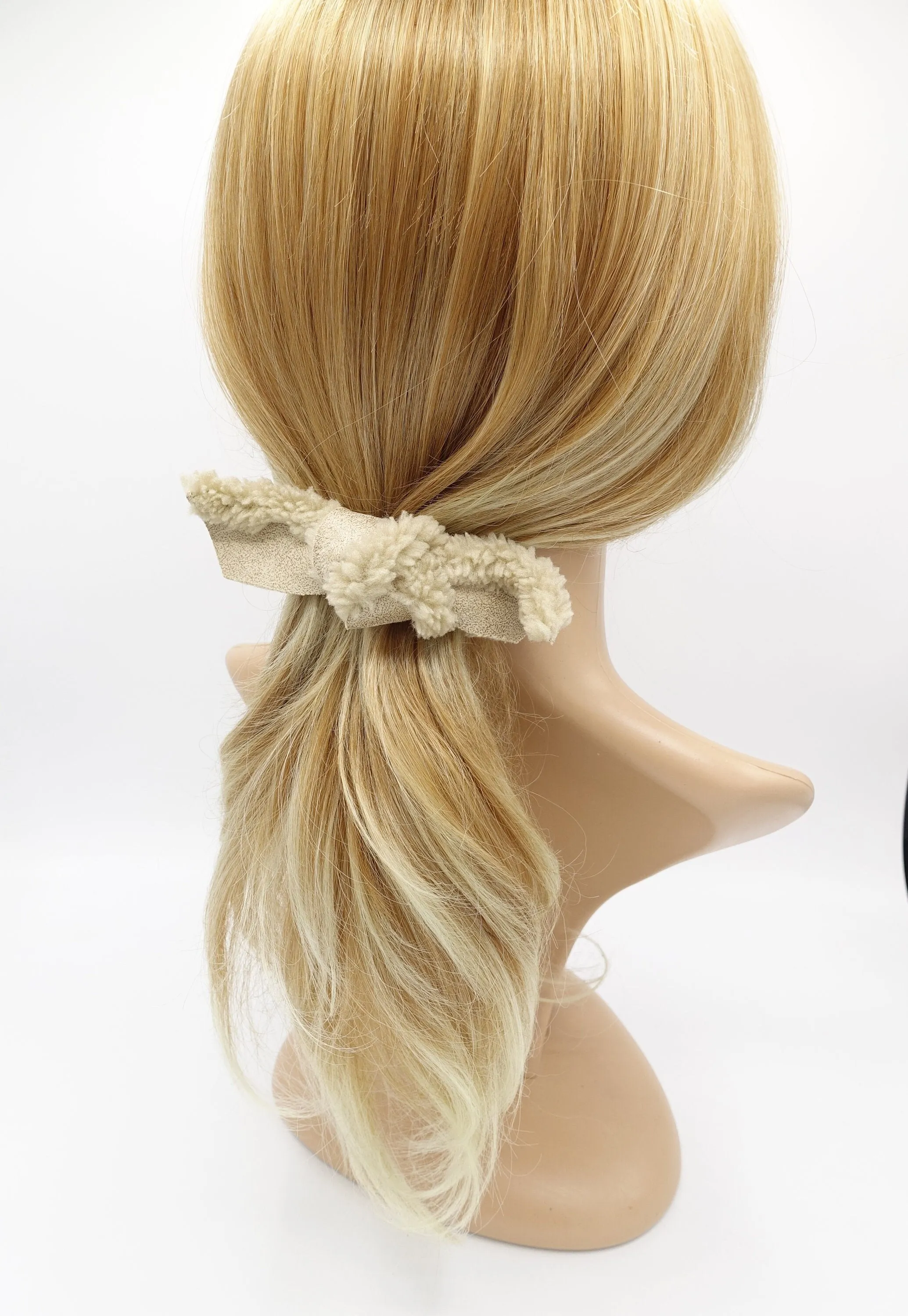 sherpa hair bow leather teddy hair bow for women