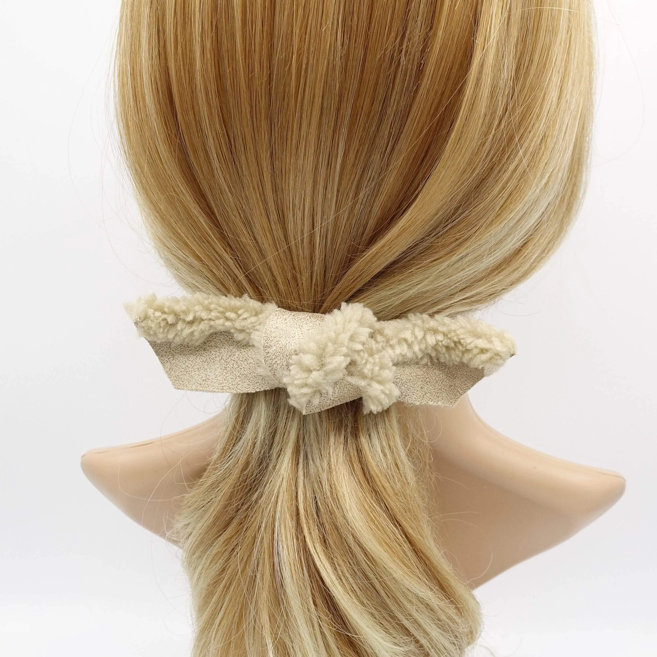 sherpa hair bow leather teddy hair bow for women