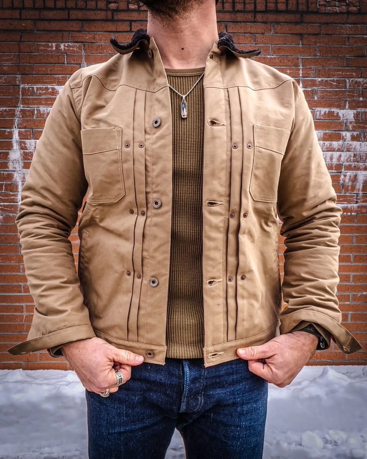 SHERPA LINED WAXED CANVAS TRUCKER JACKET