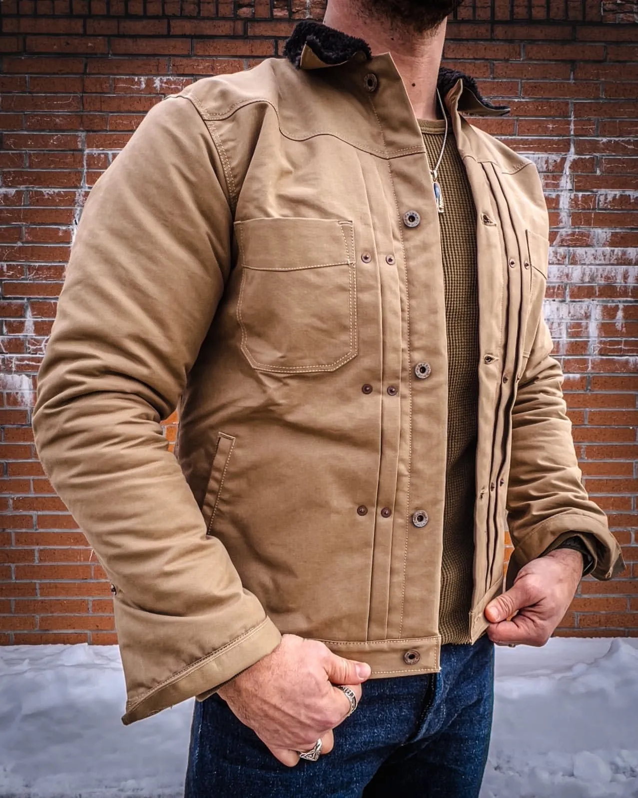 SHERPA LINED WAXED CANVAS TRUCKER JACKET