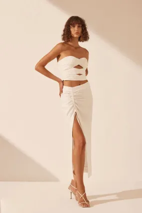 Shona Joy- Blanc Linen Ruched Drawstring Midi Skirt *** SALE ITEM NO RETURNS***