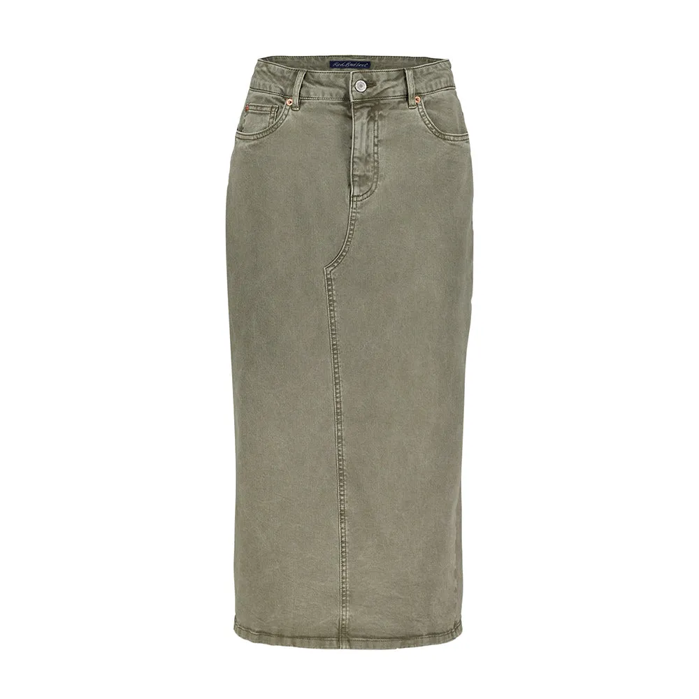 Sibelle Dark Khaki Straight Denim Skirt