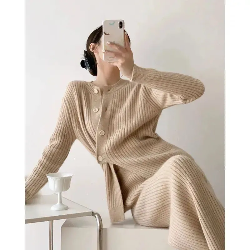 Single Breasted Irregular Knitted Two-piece Sweater