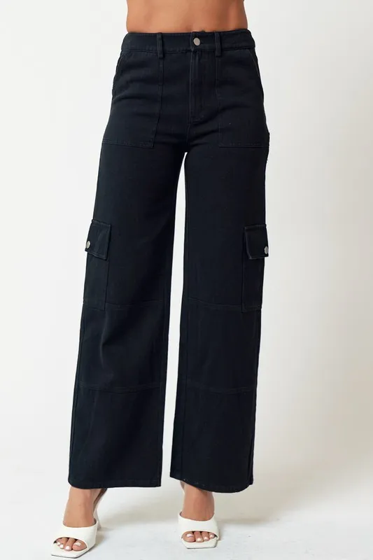 Skate Cargo Wide Leg Pants In Black