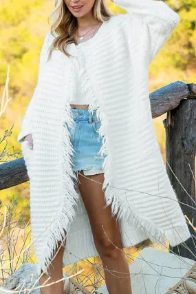 Snow White Fringe Long Cardigan