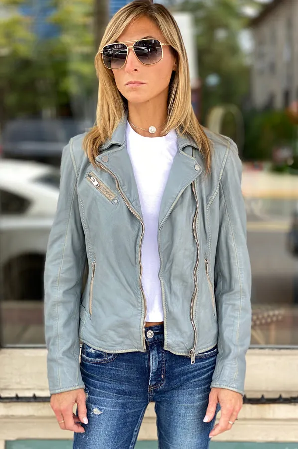 Sofia Leather Jacket - Winter Sky