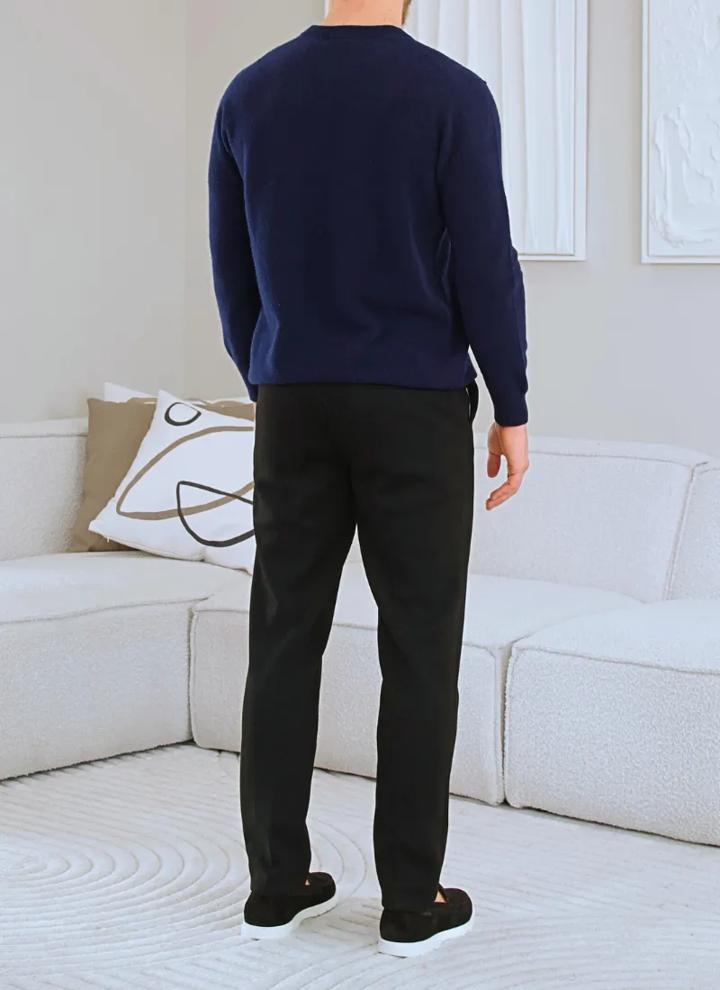 Soft Wool Fine Knit Sweater - Navy