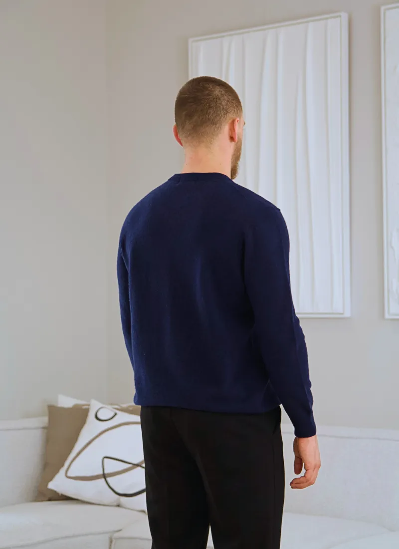 Soft Wool Fine Knit Sweater - Navy