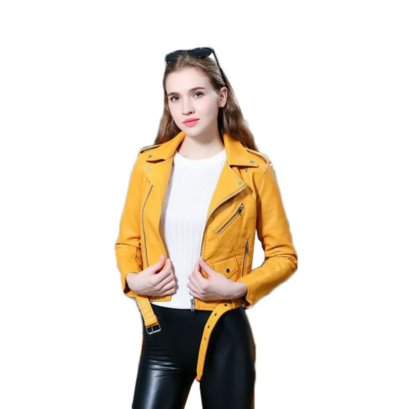 Spring Autumn Motorcycle Leather Jackets Women Short Leather Coat Female Soft Faux Leather Biker Jacket for Female