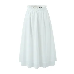 Suninheart 2023 Women Summer Bow Tied Midi Skirt Vintage Elastic High Waist White Skirts Streetwear Casual Women's Clothing