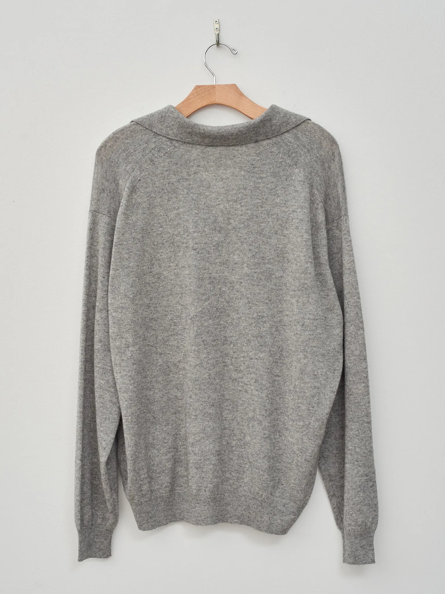 Super Fine Cashmere Silk Knit Skipper Polo- Top Gray