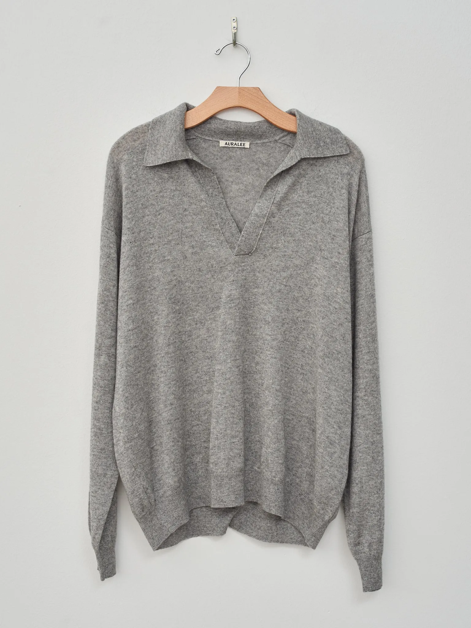 Super Fine Cashmere Silk Knit Skipper Polo- Top Gray