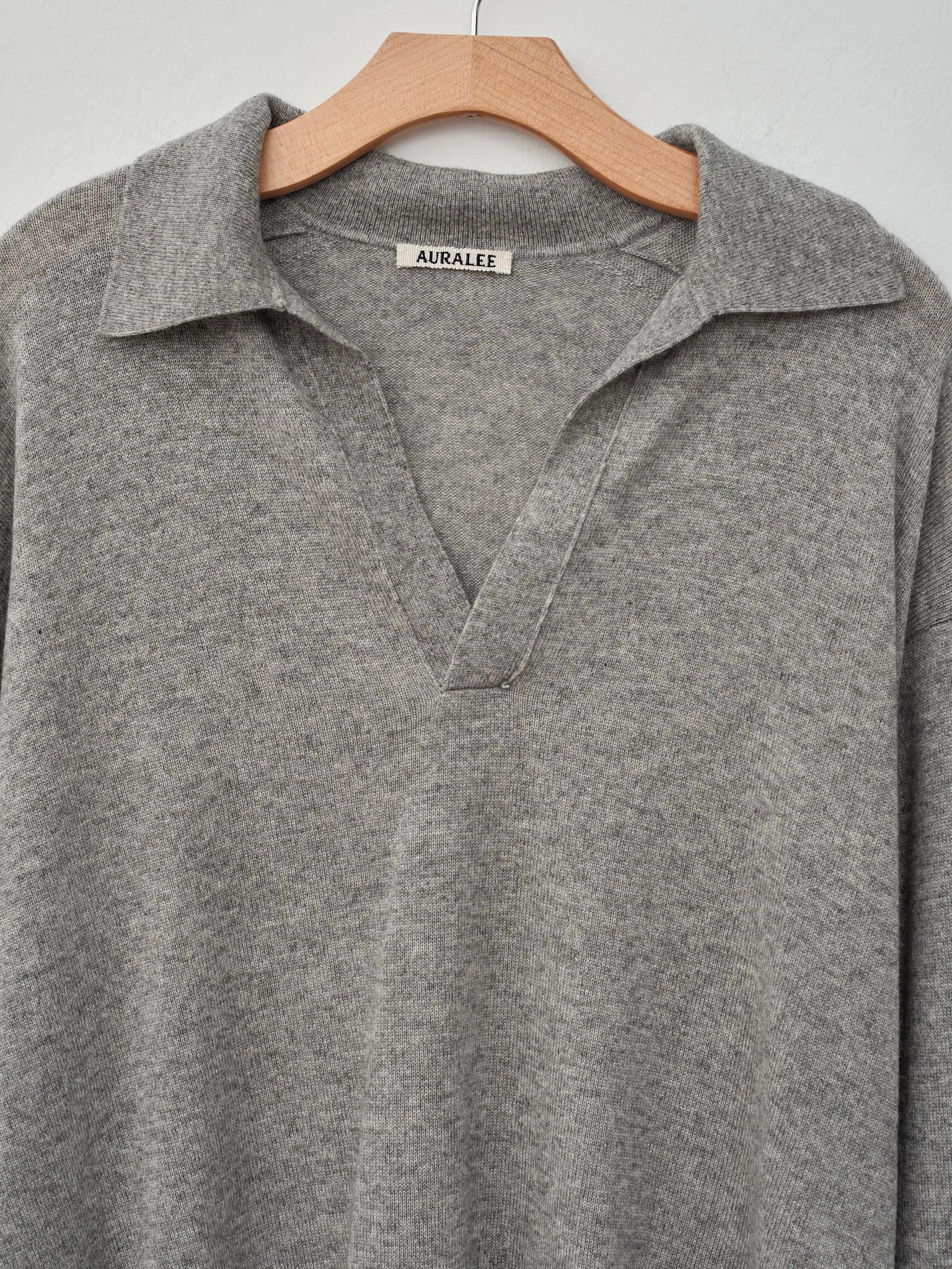 Super Fine Cashmere Silk Knit Skipper Polo- Top Gray