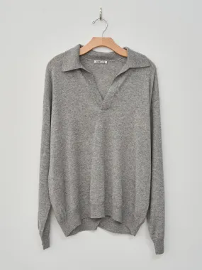 Super Fine Cashmere Silk Knit Skipper Polo- Top Gray