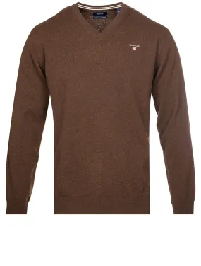 Super Fine Lambswool V-Neck Sweater Dark Brown Melange