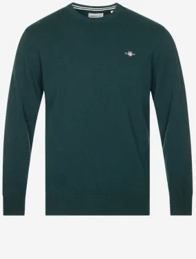 Superfine Lambswool Crew Neck Tartan Green