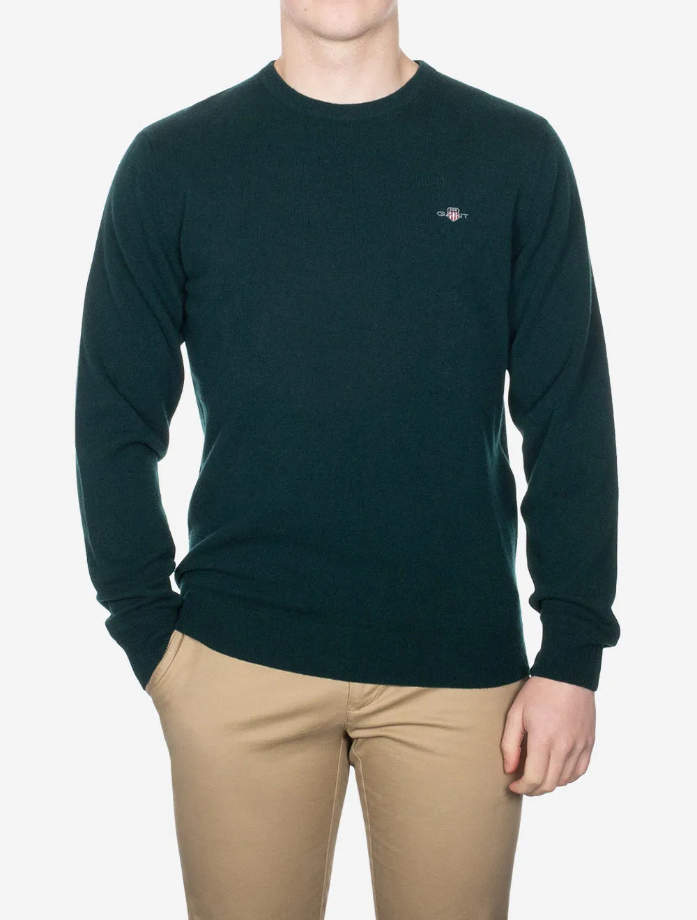 Superfine Lambswool Crew Neck Tartan Green