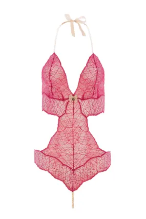 Sydney Single Pearls Red Lace Bodysuit