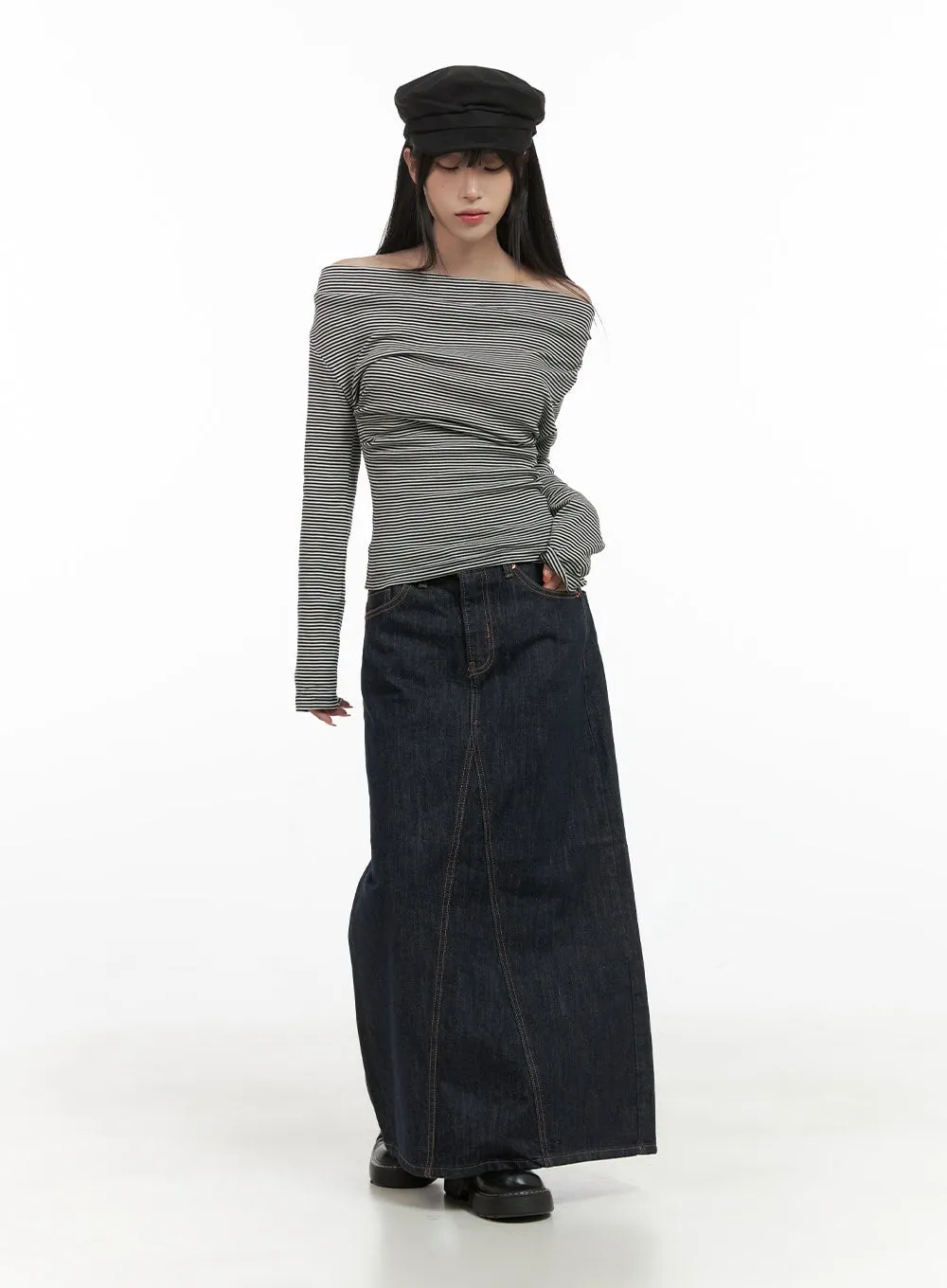 Tailored Stitch Cotton Midi Skirt CS413