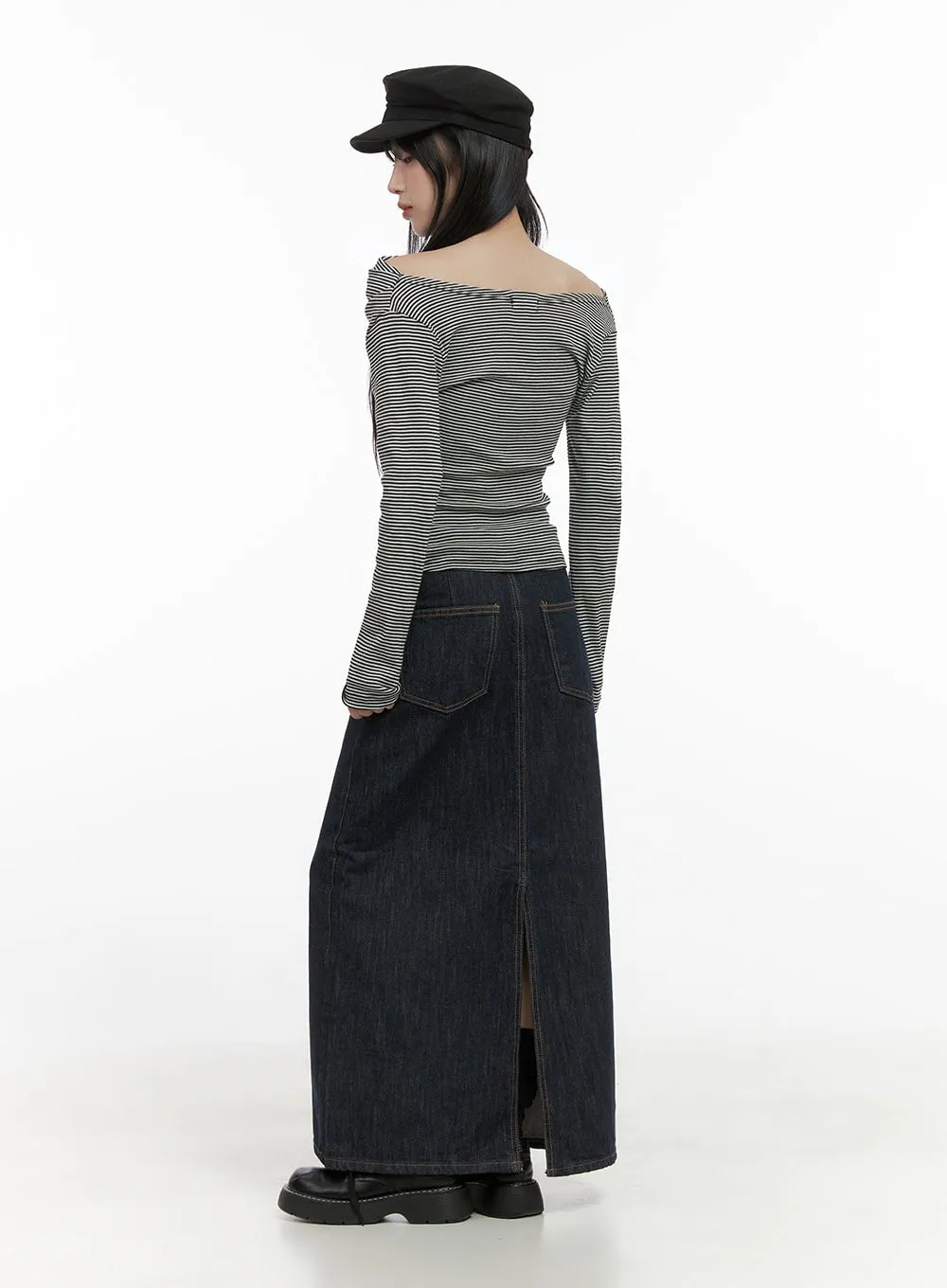 Tailored Stitch Cotton Midi Skirt CS413