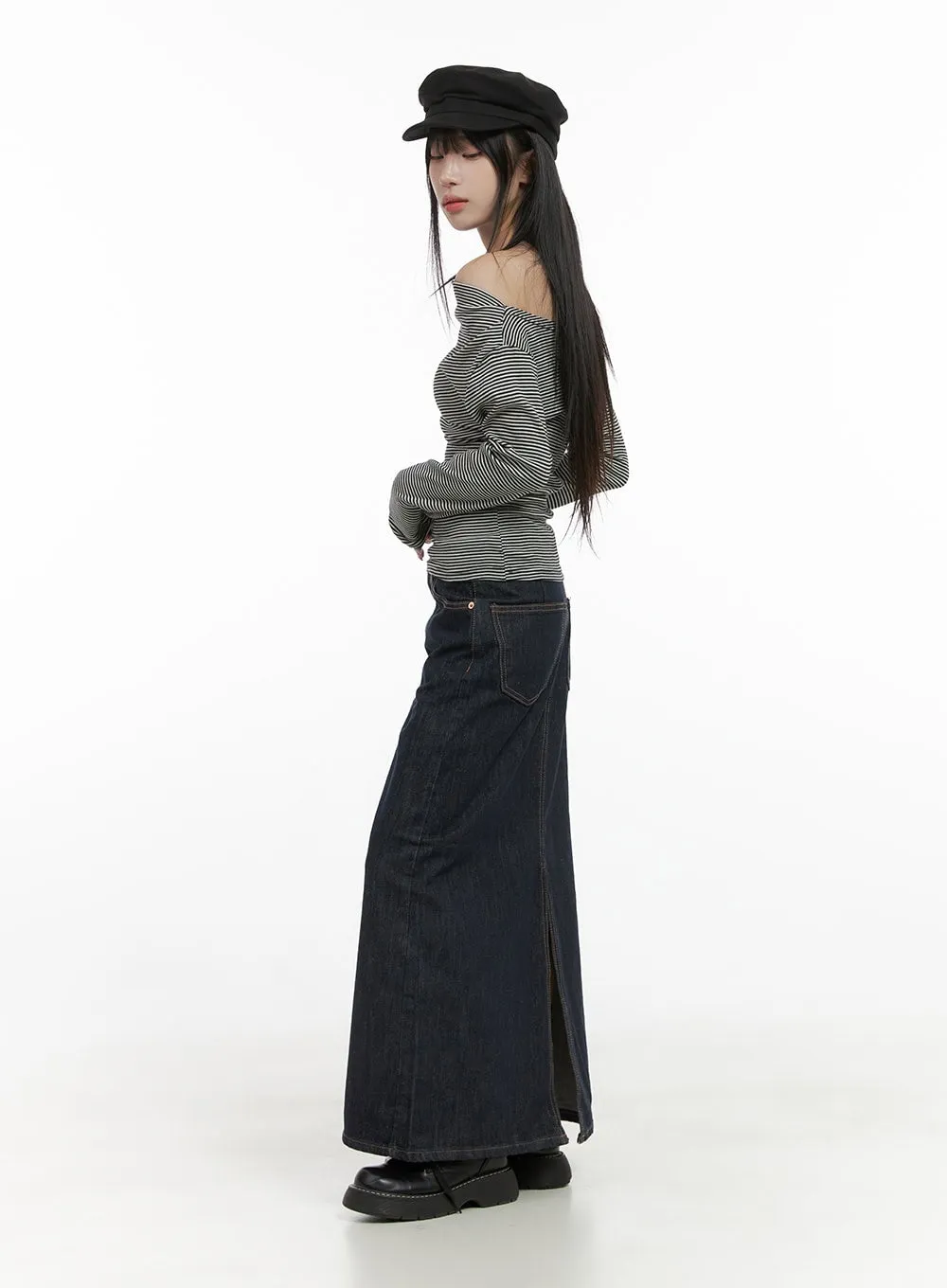 Tailored Stitch Cotton Midi Skirt CS413