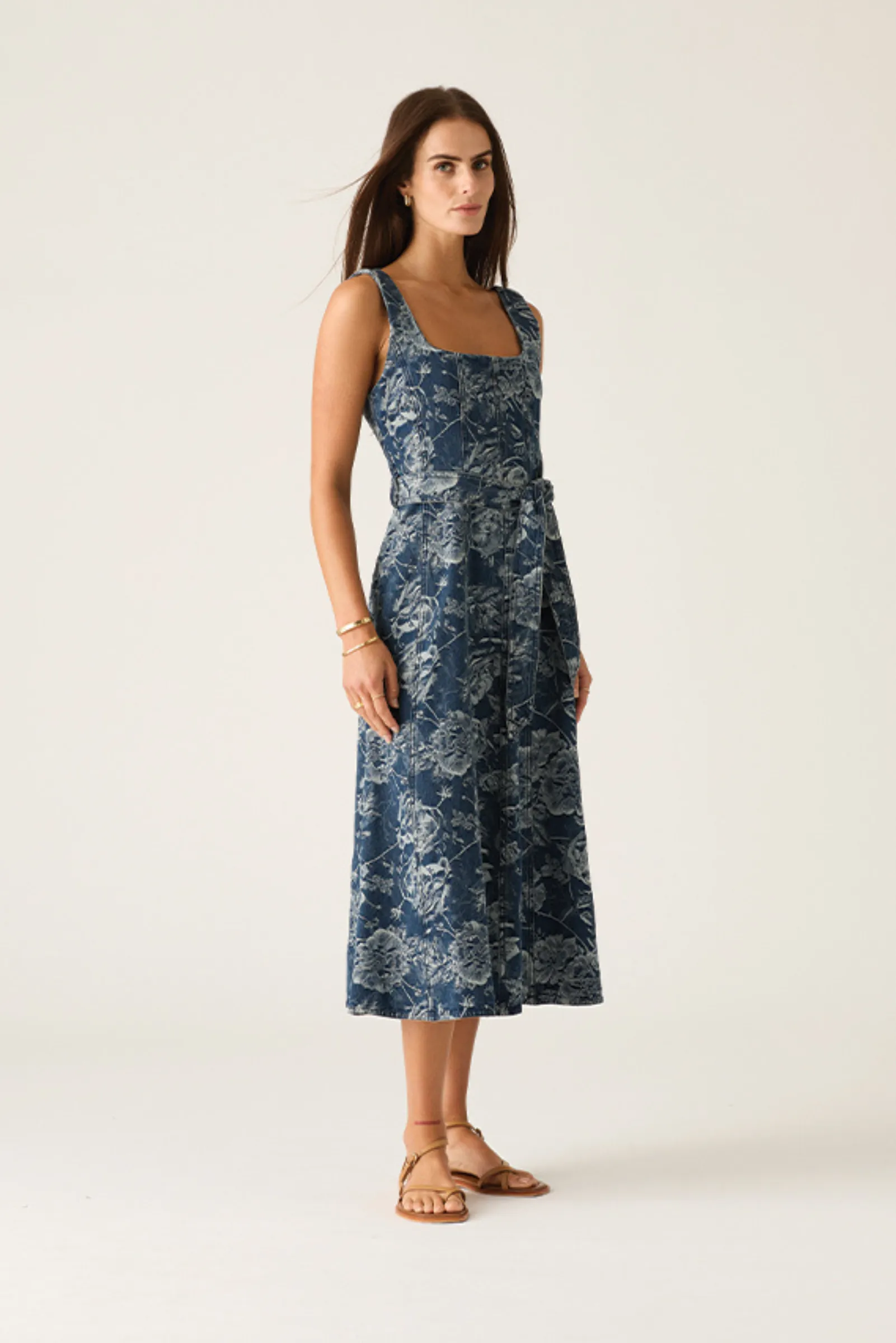 Tatiana Print Denim Midi Dress