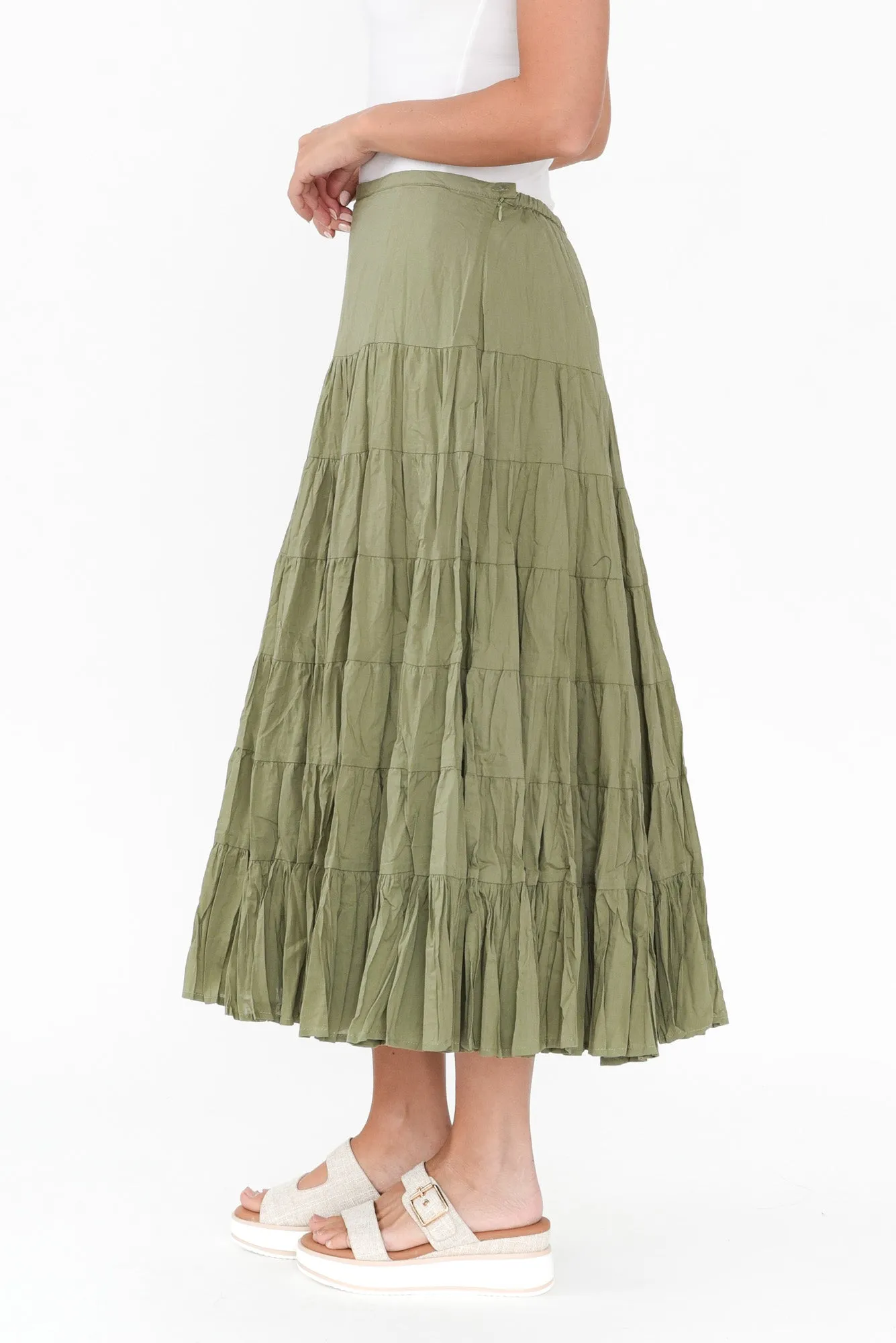 Taurus Khaki Cotton Tiered Skirt