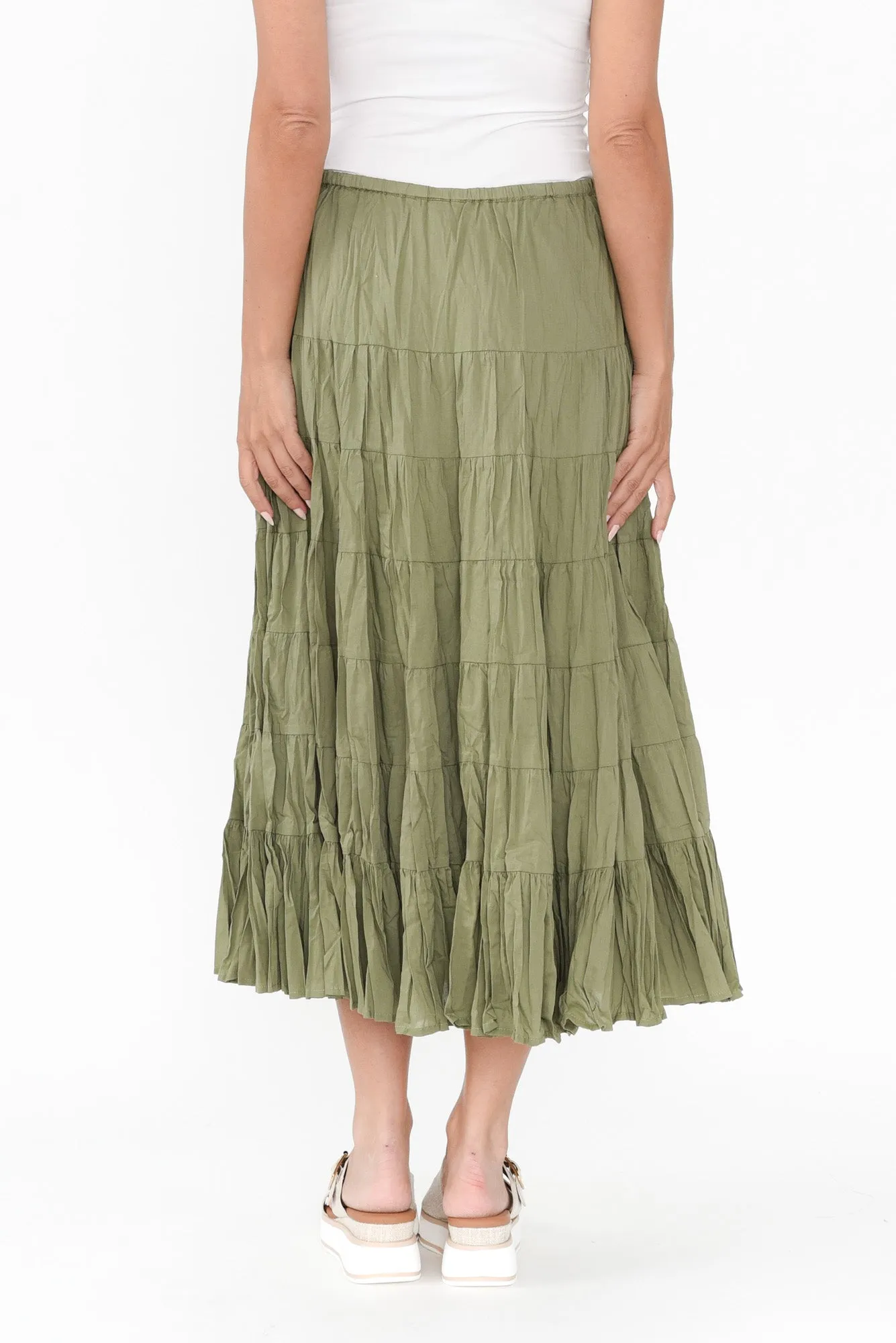 Taurus Khaki Cotton Tiered Skirt