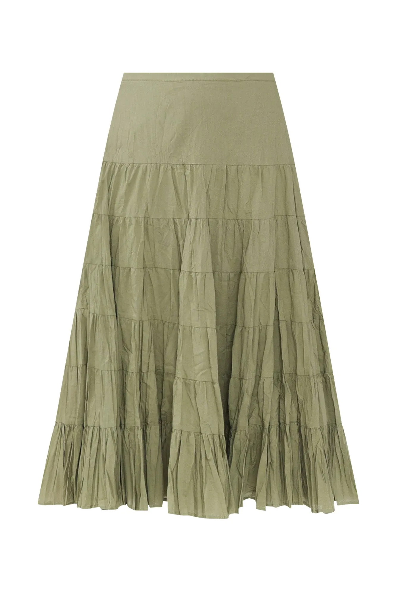 Taurus Khaki Cotton Tiered Skirt