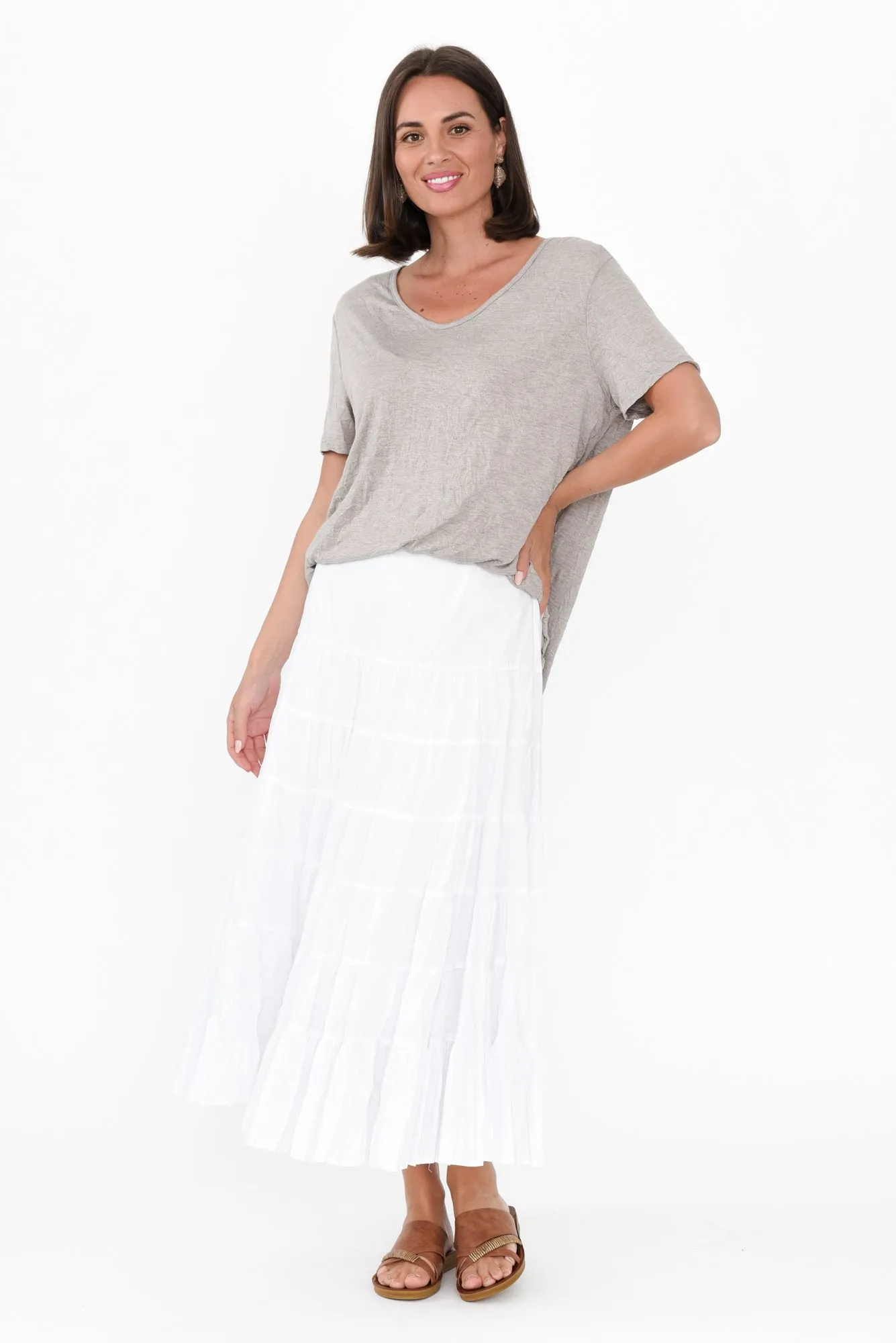 Taurus White Cotton Tiered Skirt