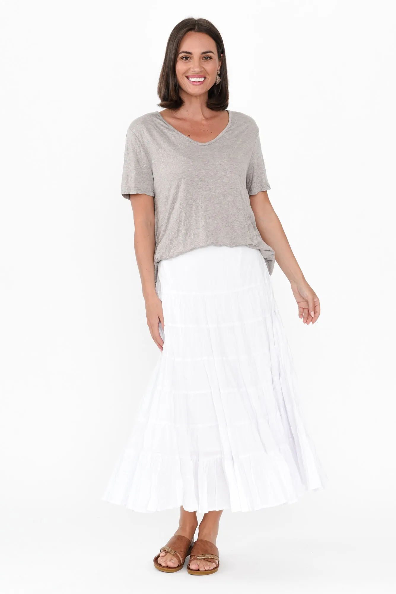 Taurus White Cotton Tiered Skirt