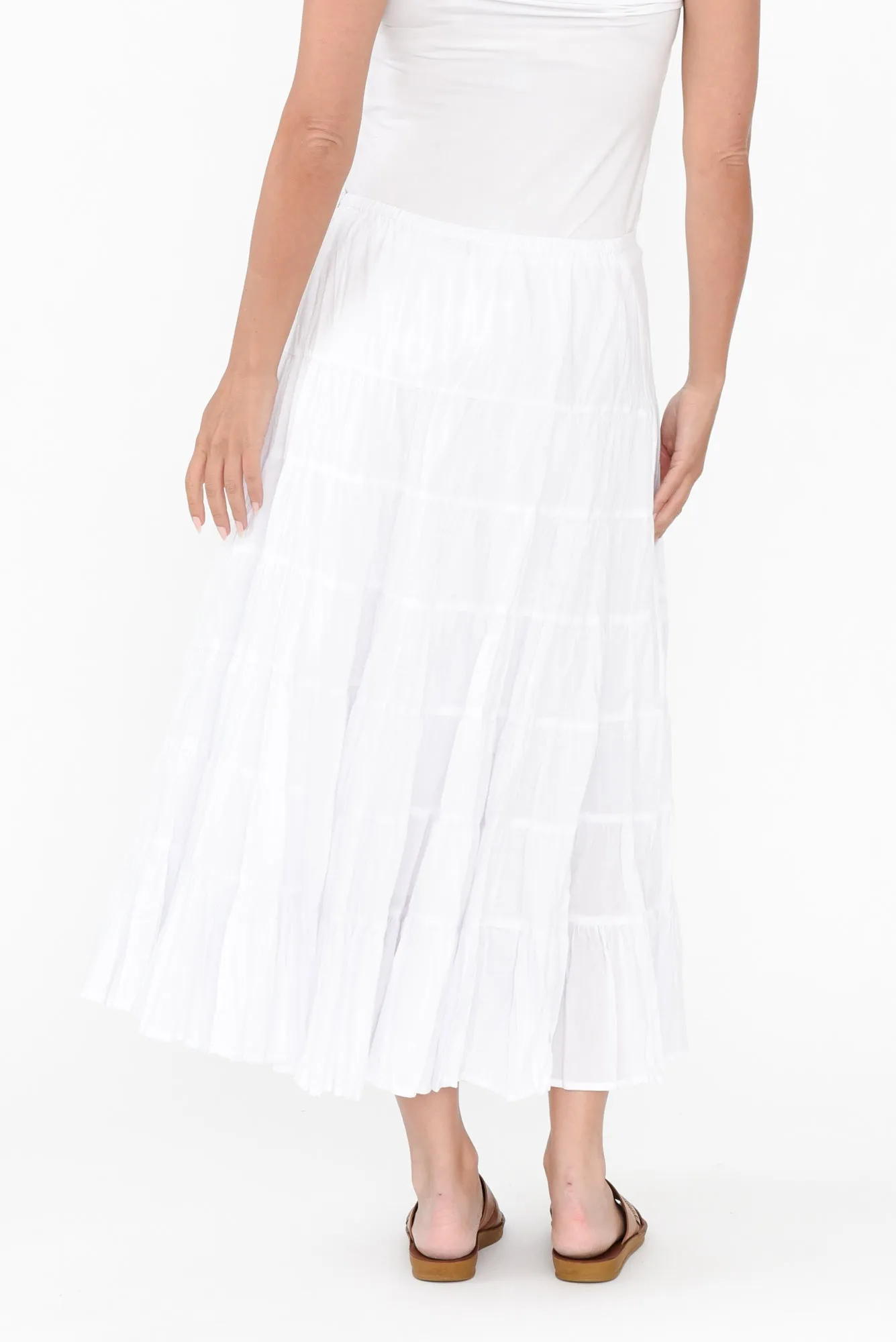 Taurus White Cotton Tiered Skirt