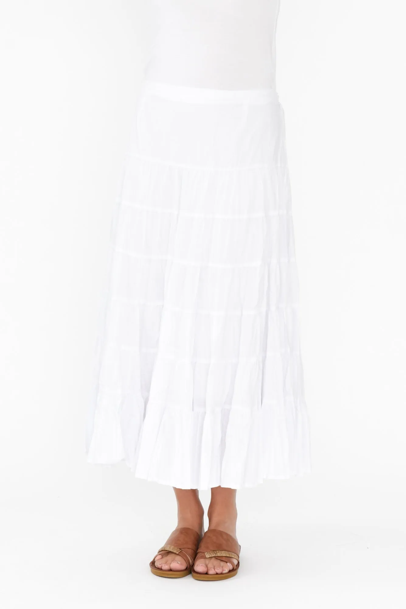 Taurus White Cotton Tiered Skirt