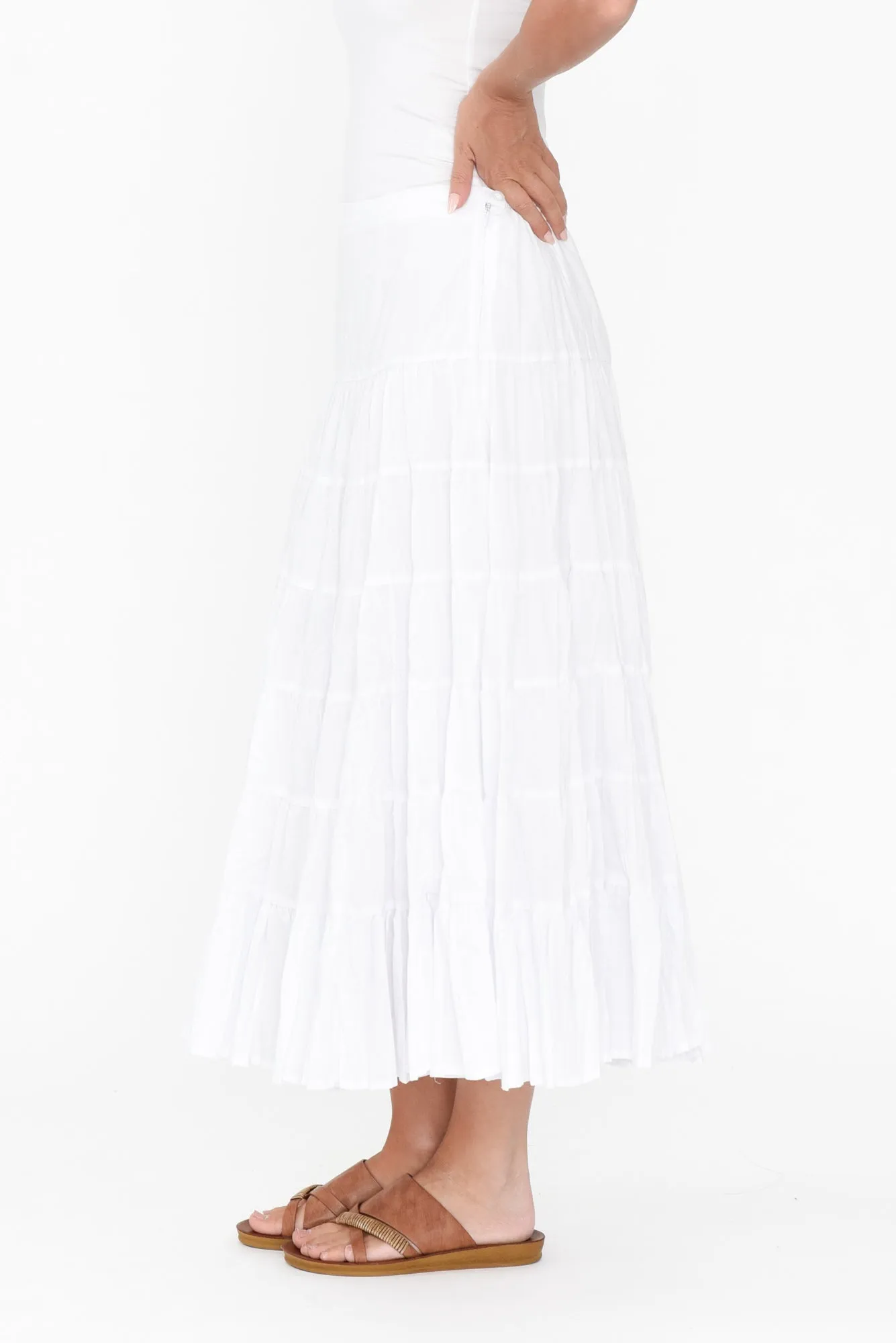 Taurus White Cotton Tiered Skirt