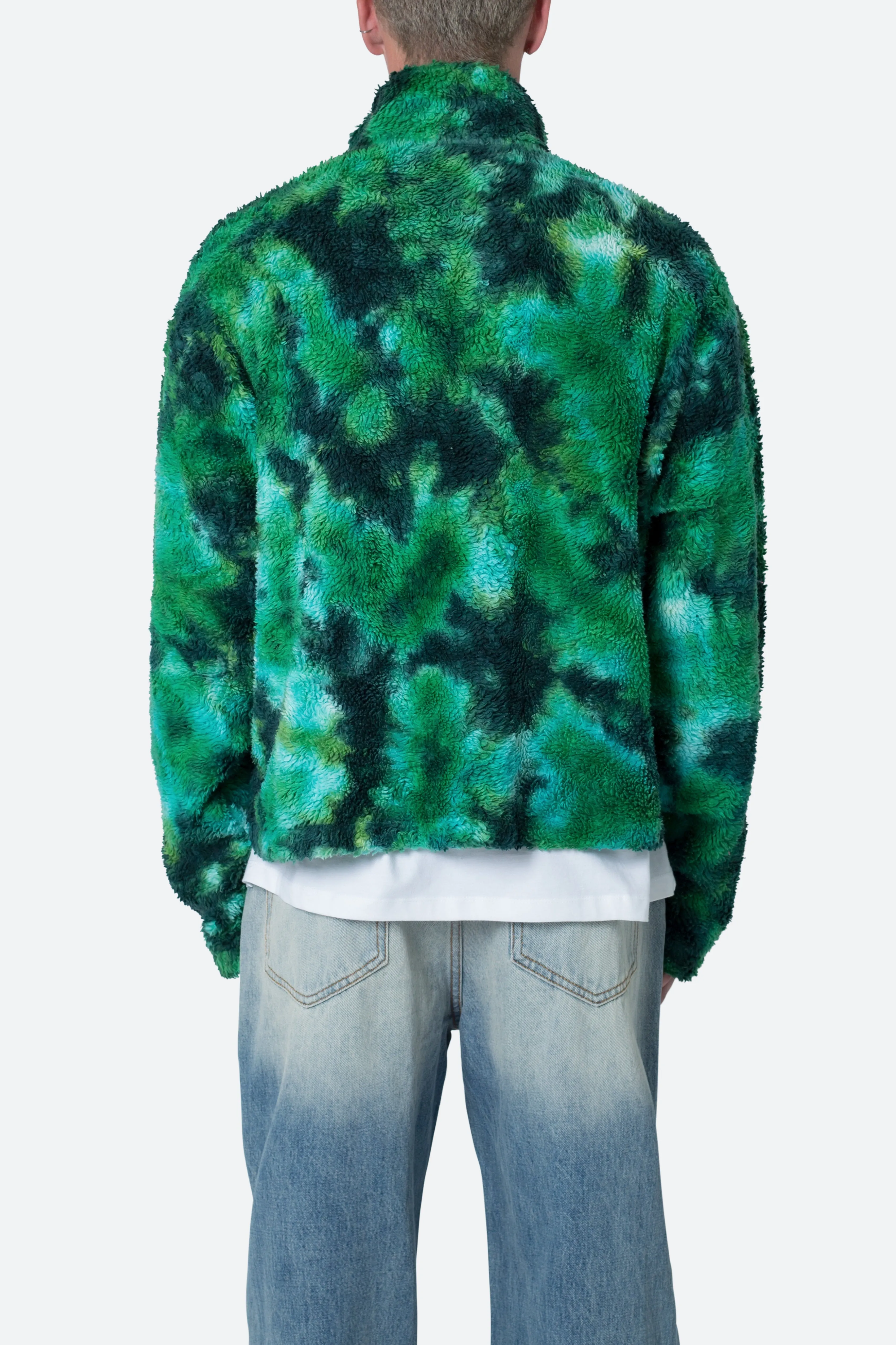 Tie Dye Sherpa Pullover Sweater - Green