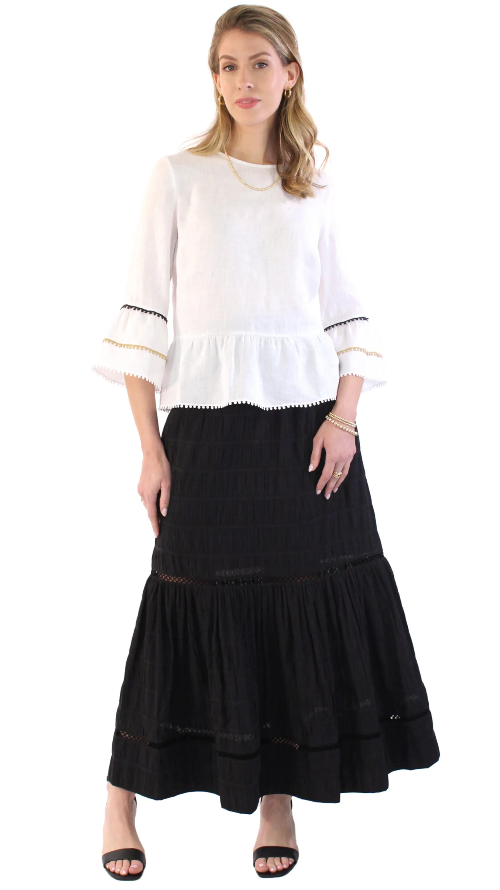 Tiered Crinkle Midi Skirt - Black