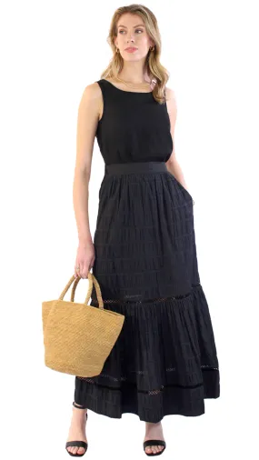 Tiered Crinkle Midi Skirt - Black