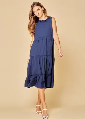 Tiered Navy Midi Dress