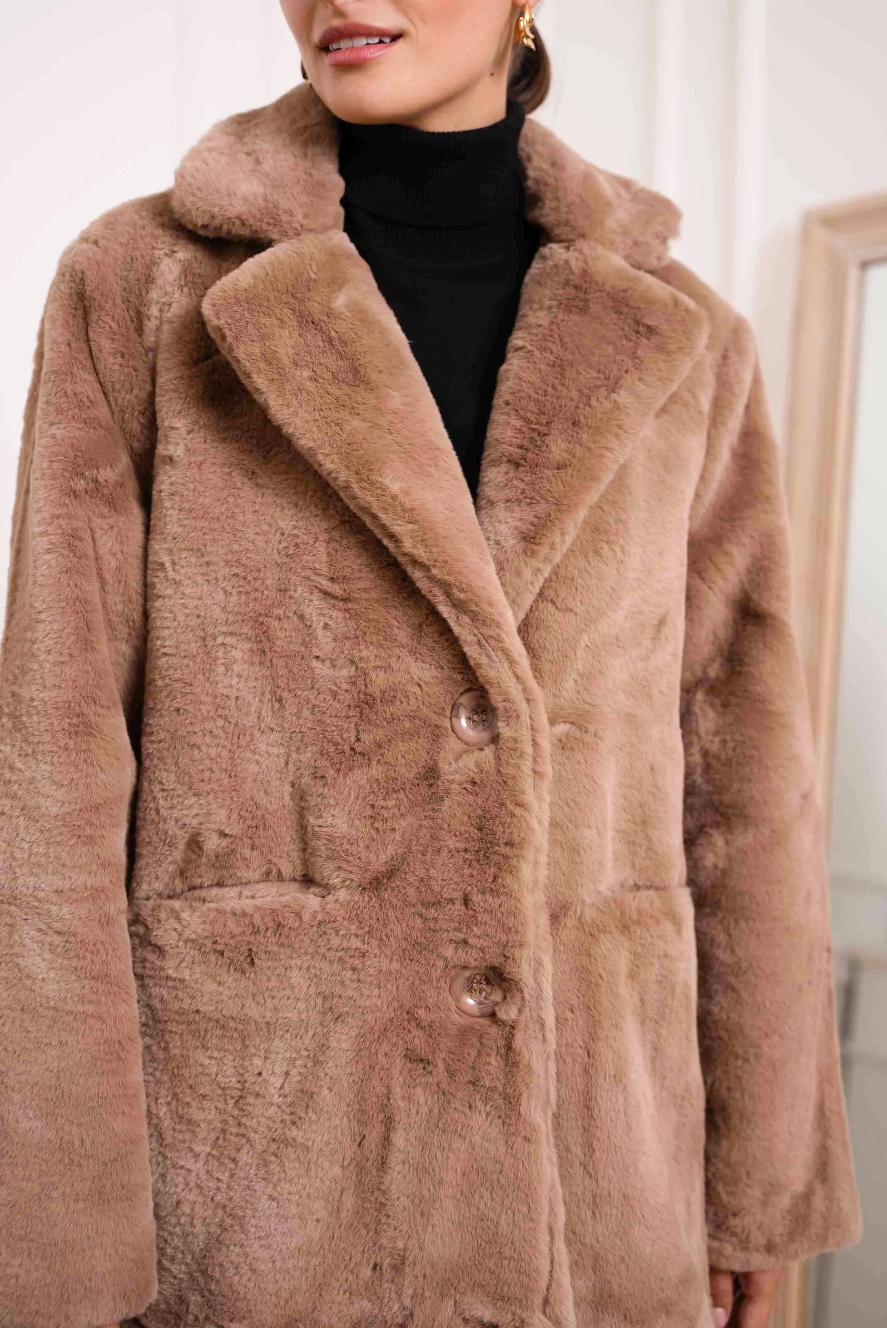 Trinity Faux Fur Coat-Taupe