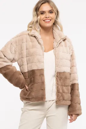 Two-tone artificial fur jacket