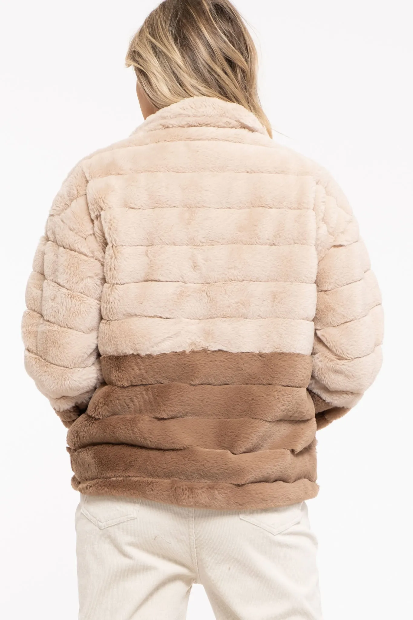 Two-tone artificial fur jacket