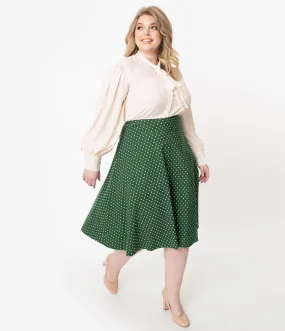 Unique Vintage Plus Size Retro Green & White Polka Dot Vivien Swing Skirt